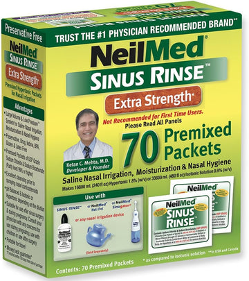 Neilmed'S Sinus Rinse Extra Strength Pre-Mixed Hypertonic Packets, 70 Count Box