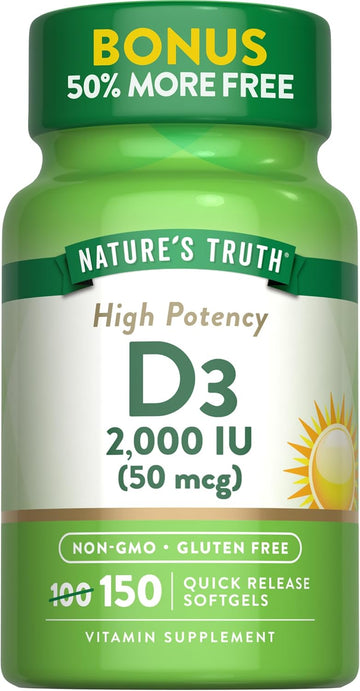 Nature'S Truth Vitamin D3 2000 Iu Softgels | 150 Count | High Potency | Non-Gmo And Gluten Free Supplement