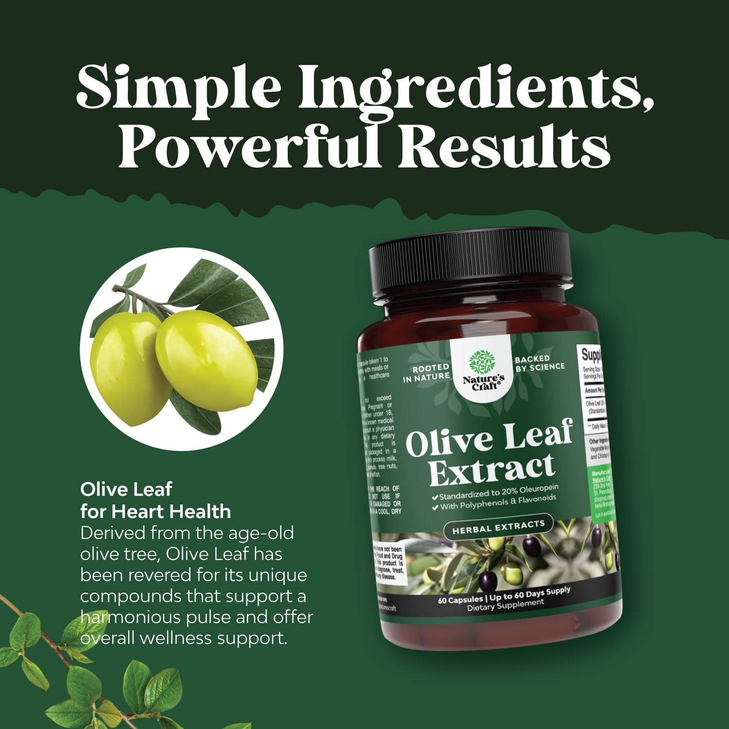 Potent Olive Leaf Extract Capsules - High Strength Antioxidant Supplement with Pure Olive Leaf with 20% Oleuropein - Herbal Heart Health Supplement - Vegan Non-GMO & Gluten Free (2 Month Supply) : Health & Household