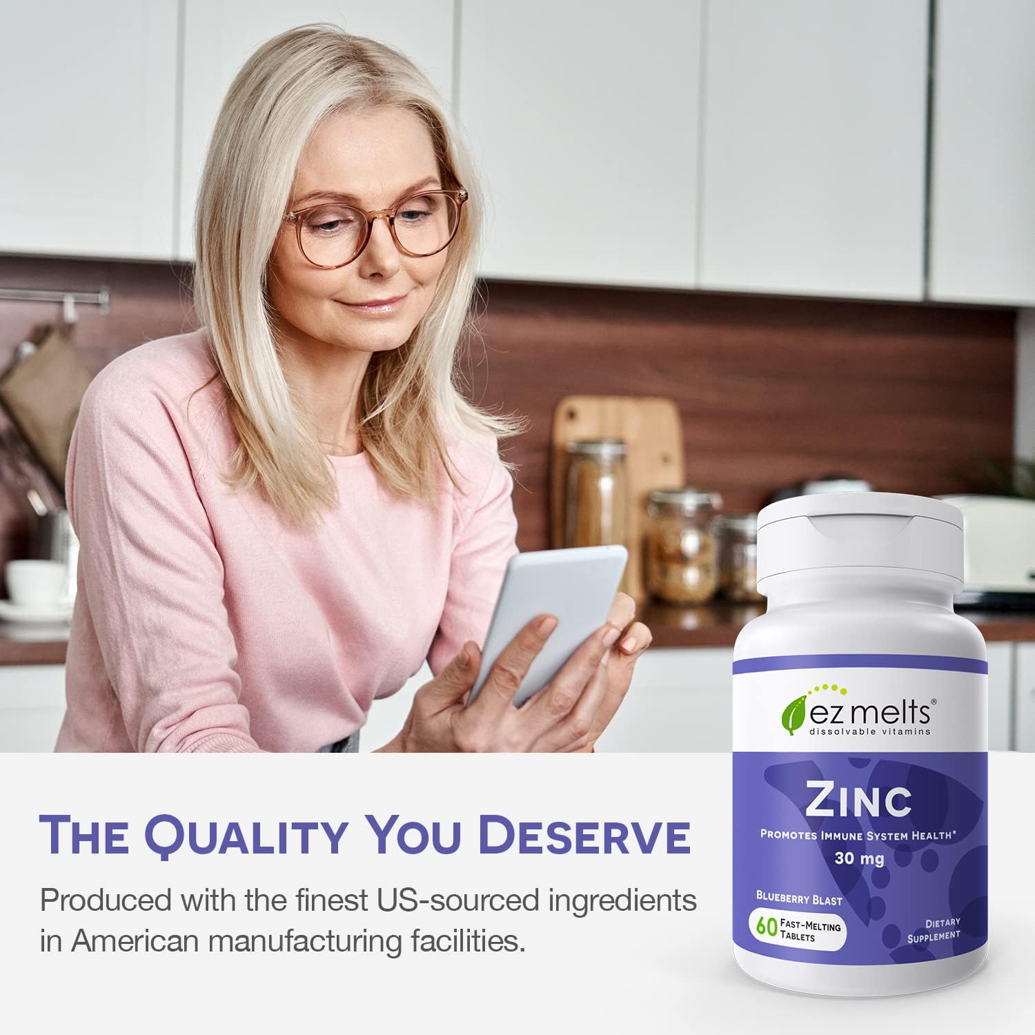 EZ Melts Dissolvable Zinc Supplement 30 mg, Sugar-Free, 2-Month Supply : Health & Household