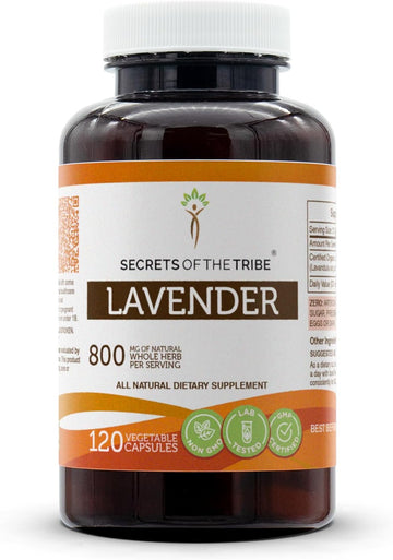 Secrets of the Tribe Lavender 120 Capsules, 800 mg, Lavender (Lavandula angustifolia, Lavandula x Intermedia) Dried Flowers (120 Capsules)