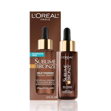 L'Oreal Paris Sublime Bronze Self Tanning Facial Drops With Hyaluronic Acid, Gradual Tan, Fragrance-Free, 1 Fl. Oz