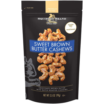 Squirrel Brand Sweet Brown Butter Cashews, 3.5 Ounces Resealable Bag, Gluten Free, Vegetarian