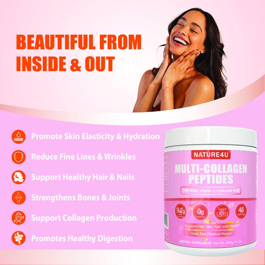 Multi Collagen Peptides Powder 10G - Type I, Ii, Iii, V, X Hydrolyzed Collagen Protein Powder With Biotin, Hyaluronic Acid, Vitamin C For Hair, Skin, Nails & Joint Support - Unflavored 1.1 Lb