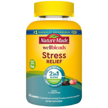 Nature Made Wellblends Stress Relief Gummies, L Theanine 200Mg To Help Reduce Stress, With Gaba 100Mg, Same Day Stress Support, 40 Strawberry Flavor Gummies