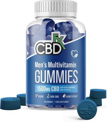 CBDfx 1500mg CBD High Strength Men's Multivitamin Gummies, Vitamins A, C, D3, E, B6, B12, Zinc, Biotin, Iodine, 60 Gummies (30 Days)