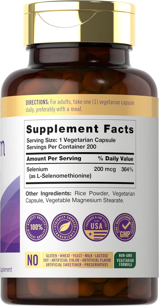 Carlyle Yeast Free Selenium Supplement | 200Mcg | 200 Capsules | Vegetarian, Non-Gmo, And Gluten Free Mineral Formula | L-Selenomethionine | Value Size