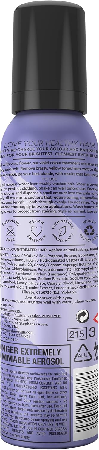 Charles Worthington Colourplex Toning Violet Colour Revive Mousse, Purple Toner for Blondes, 150 ml : Amazon.co.uk: Beauty