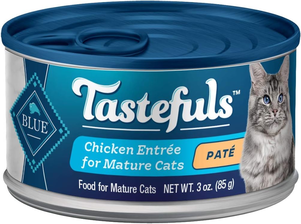 Blue Buffalo Tastefuls Wet Cat Food Paté For Mature Cats, Made With Natural Ingredients | Chicken Entrée, 3-Oz. Can (24 Count)