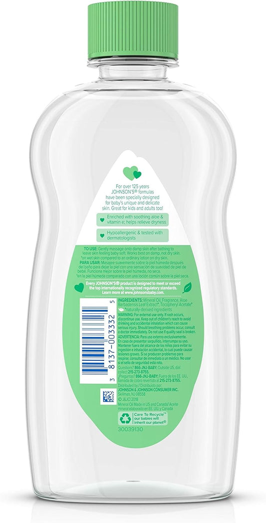 Johnson's Baby Johnson & Johnson Baby Oil, Aloe Vera & Vitamin E, Multicolor, 14 Fl Oz (Pack of 4)
