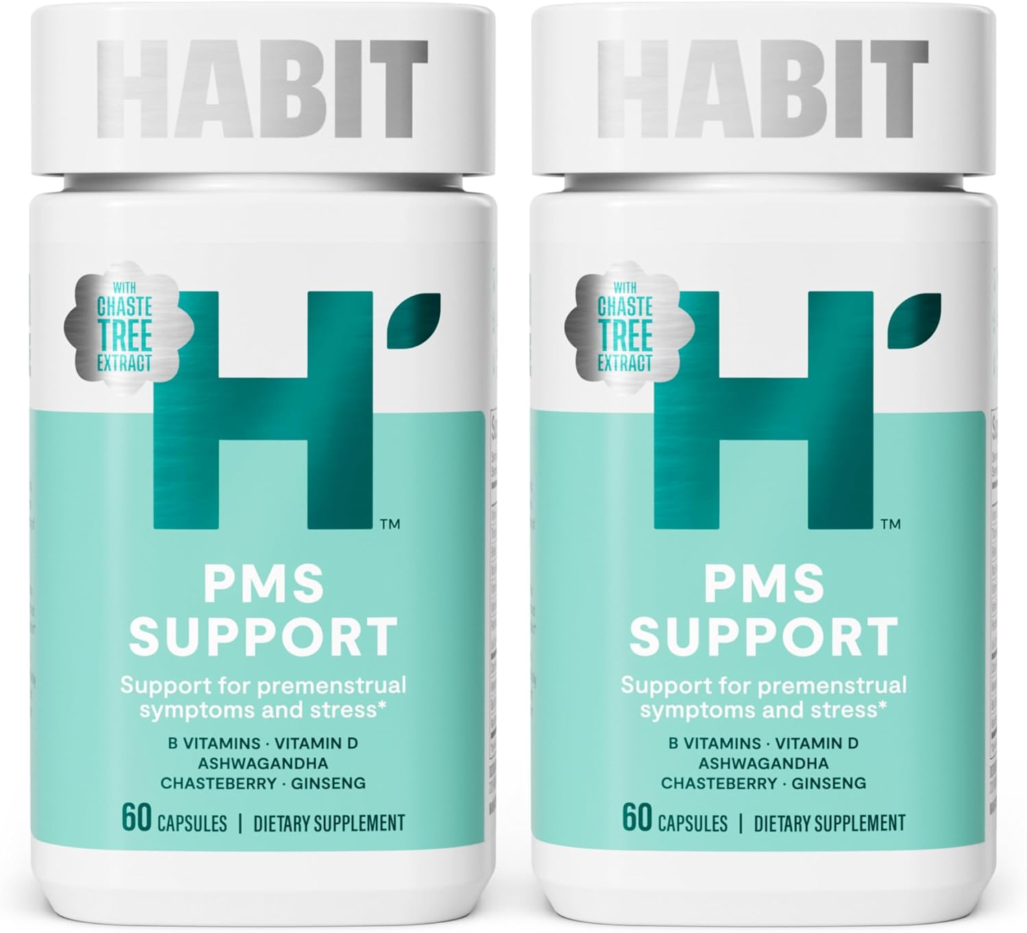 Habit Pms Support Supplement For Women 2 Pack (120 Capsules) - Supports Premenstrual Symptoms & Stress, Hormone Balance, Mood, B Vitamins, Vitamin D, Chasteberry, Ashwagandha, Gluten-Free, Non-Gmo