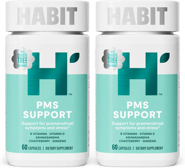 Habit Pms Support Supplement For Women 2 Pack (120 Capsules) - Supports Premenstrual Symptoms & Stress, Hormone Balance, Mood, B Vitamins, Vitamin D, Chasteberry, Ashwagandha, Gluten-Free, Non-Gmo