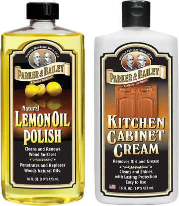 Parker & Bailey Lemon Oil Polish Bundled with Kitchen Cabinet Cream- Furniture Polish Oil and Wood Cleaner 16 oz Combo