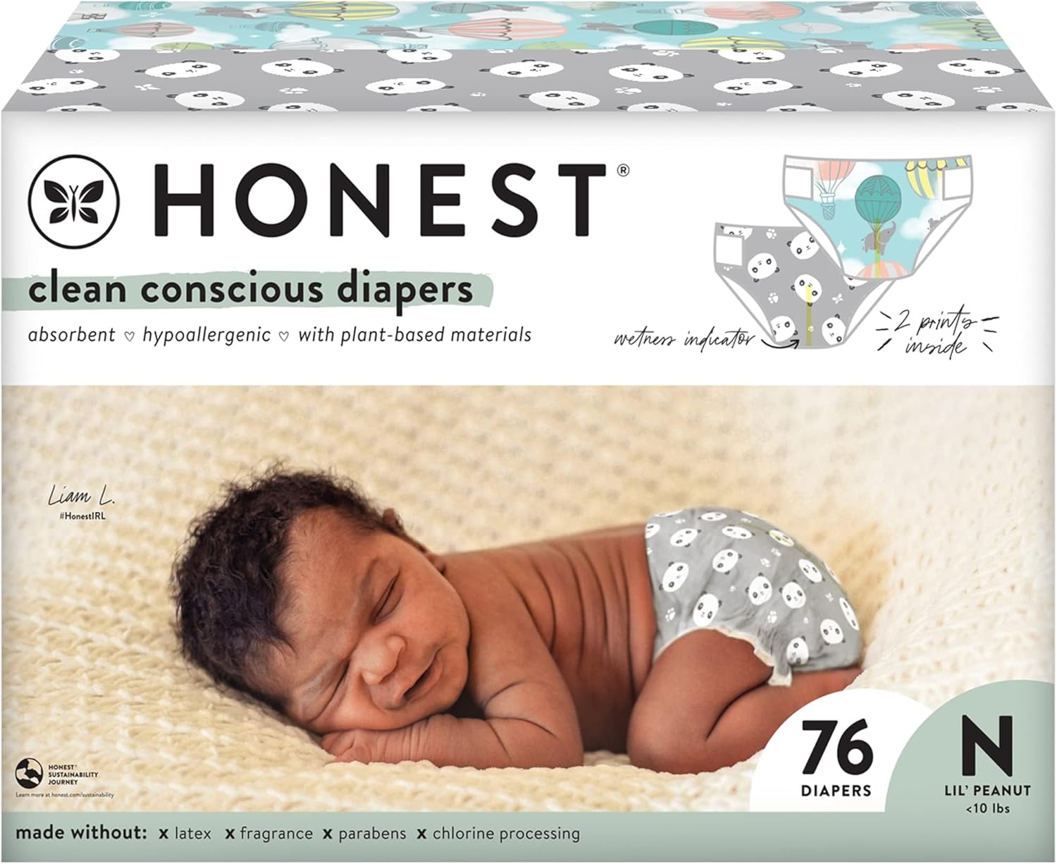 The Honest Company Clean Conscious Diapers | Plant-Based, Sustainable | Above It All + Pandas | Club Box, Size Newborn, 76 Count