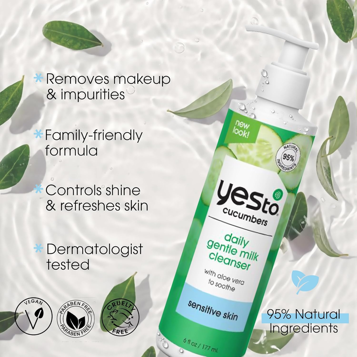 Yes To Cucumbers Daily Gentle Milk Cleanser, Soothing Face Wash That Won'T Strip Your Skin & Holds Moisture, With Cucumber Extract, Soy Proteins & Green Tea, Natural, Vegan & Cruelty Free, 6 Fl Oz : Beauty & Personal Care