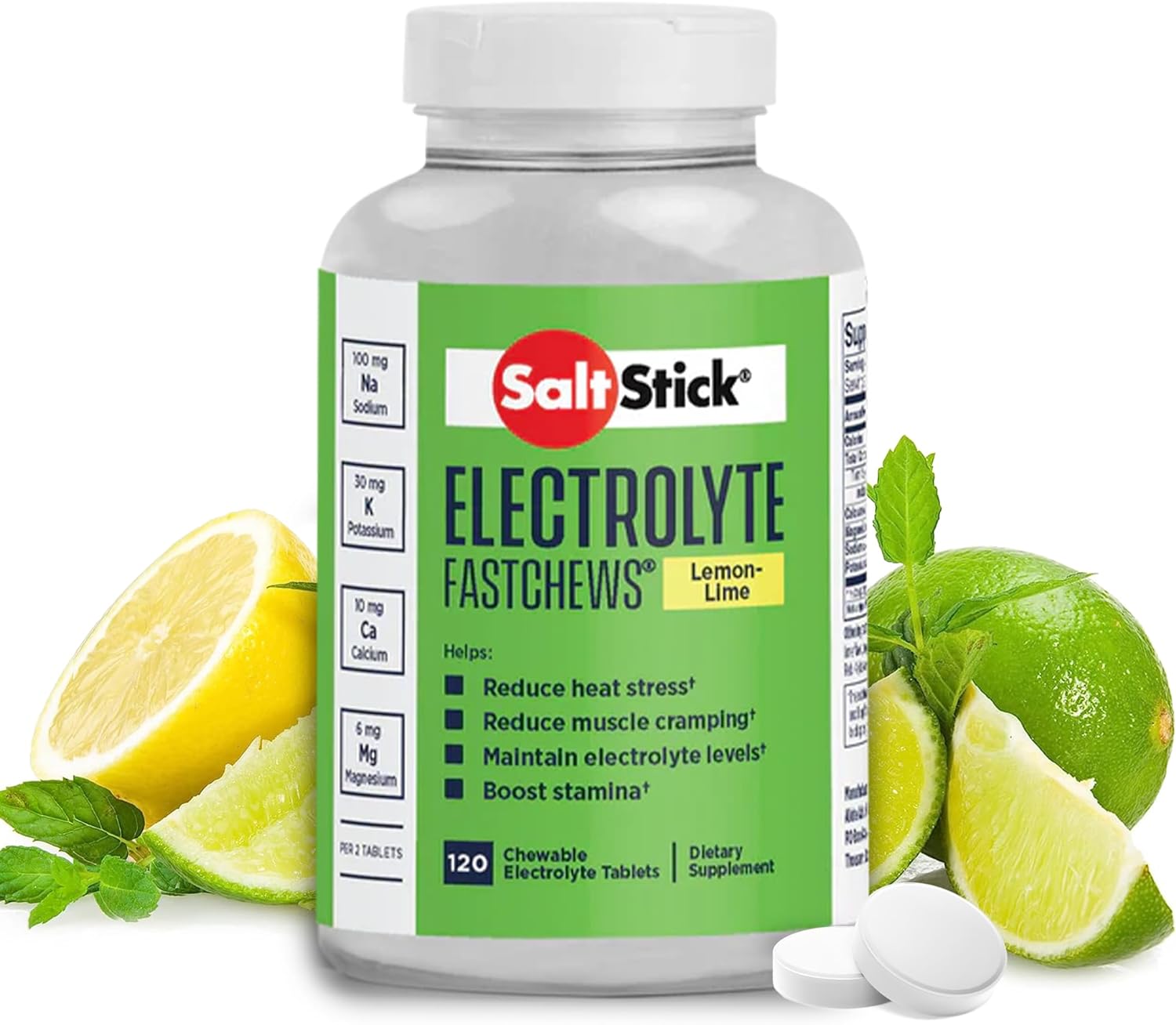 Saltstick Electrolyte Fastchews - Lemon Lime Chewable Electrolyte Tablets - Salt Tablets For Runners, Electrolyte Chews For Hydration - 120 Count