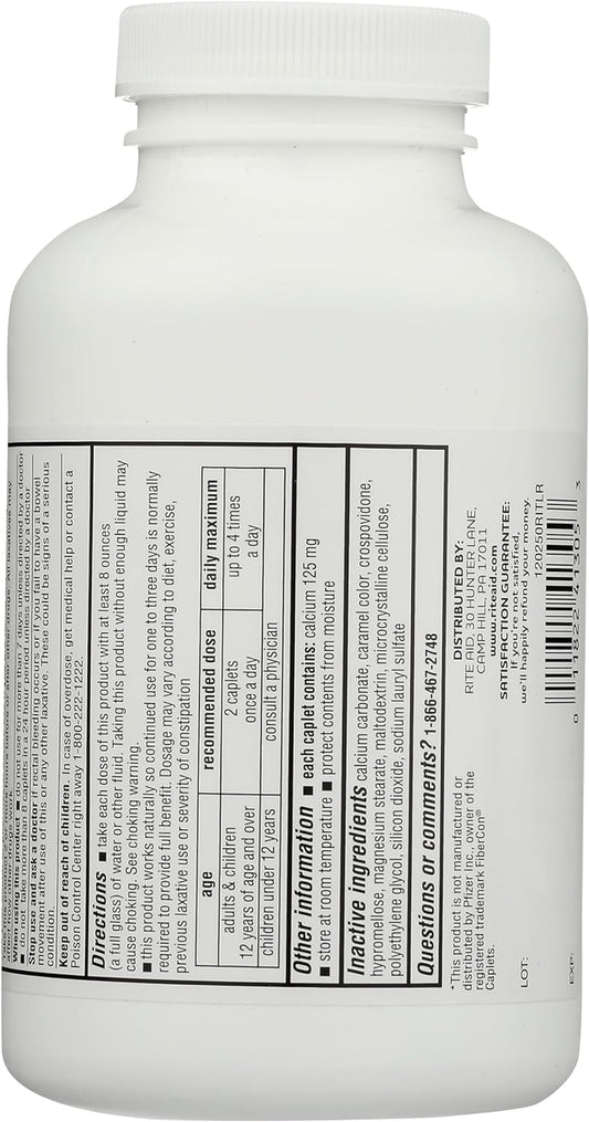 Rite Aid Fiber Therapy Caplets, Calcium Polycarbophil 625mg - 250 Count, Laxatives for Constipation, Fiber Pills for Adults