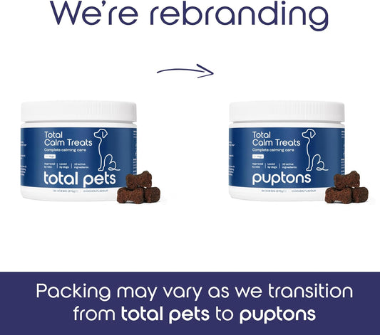 Total Calming Treats for Dogs | Reduces Anxiety, Stress, Fear, Hyperactivity, Aggression, Barking, Separation | For all Breeds & Sizes (90 Treats) | Puptons