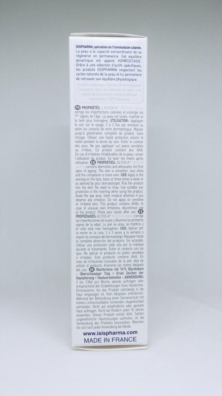 Isispharma Glyco-A Medium Peeling - Night Cream With 12% Glycolic Acid For Combination, Oily And Blemish-Prone Skin - Illuminates, Matifies And Smoothes Skin Tone - Made In France