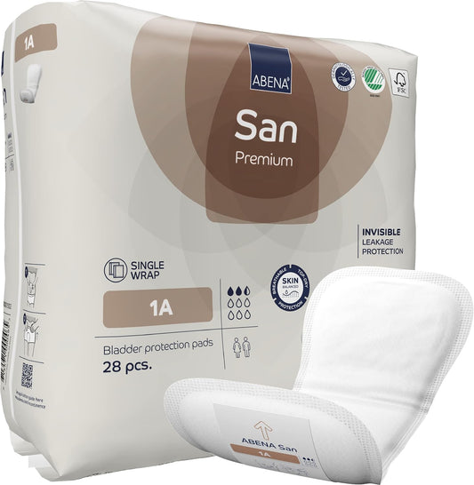 Abena San 1A Premium Incontinence Pads Women and Men. Suitable to be Used as Sanitary Pads, Incontinence Pads Men, Postpartum Pads, Panty Liners, Pads for Women | 200ml Absorbency | 28 Pack |