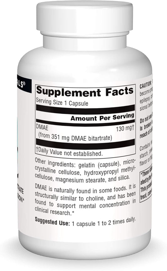 Source Naturals Dmae, Dimethylaminoethanol Bitartrate - Supports Mental Concentration*, 351Mg - 100 Capsules