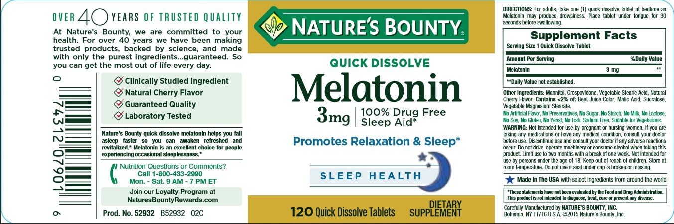 Nature's Bounty® Melatonin 3 mg, 120 Quick Dissolve Tablets : Health & Household