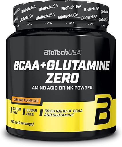Biotechusa Bcaa + Glutamine Zero | 40 Servings | Vegan | Sugar-Free | Gluten-Free | 2:1:1 Ratio Bcaas | 480 G | Orange