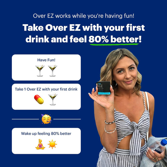 Over Ez Pre-Drink Supplement - Party Recovery & Prevention Pills For A Night Out & Better Mornings (12 Capsules) & Milk Thistle, Amino Acids, Vitamin Bs