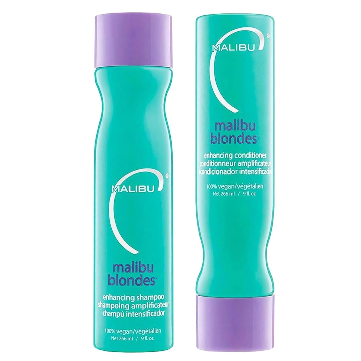 Malibu C Blondes Enhancing Shampoo And Conditioner (9 Oz) - Moisturizing Purple Shampoo Set For Bleached, Highlighted, And Natural Blonde Hair - Remove Brass & Discoloration - Sulfate-Free