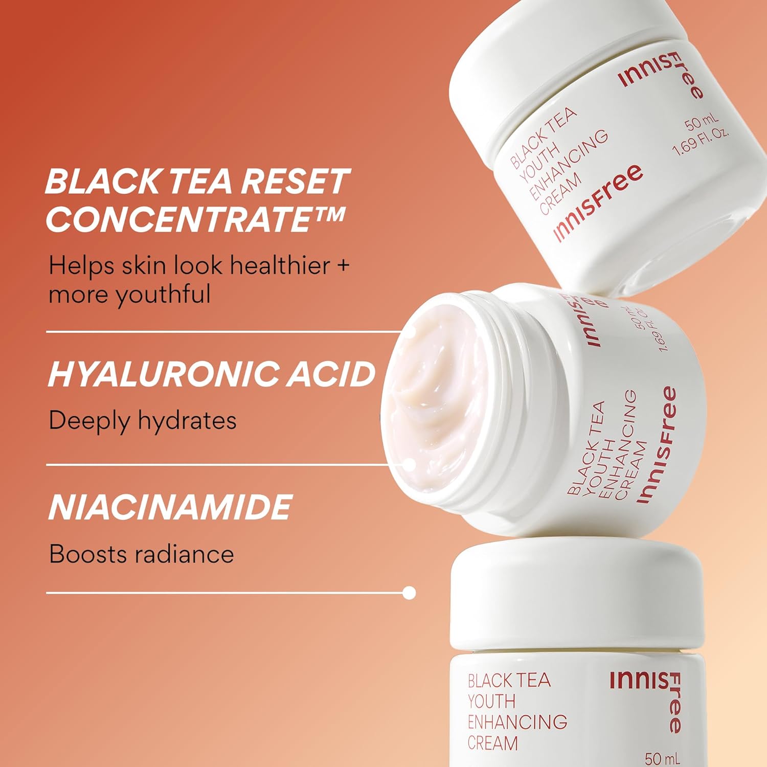 Innisfree Black Tea Youth Cream, Korean Moisturizer With Hyaluronic Acid For Radiance, Firm Skin, Hydration, And Visible Anti-Aging Benefits : Beauty & Personal Care