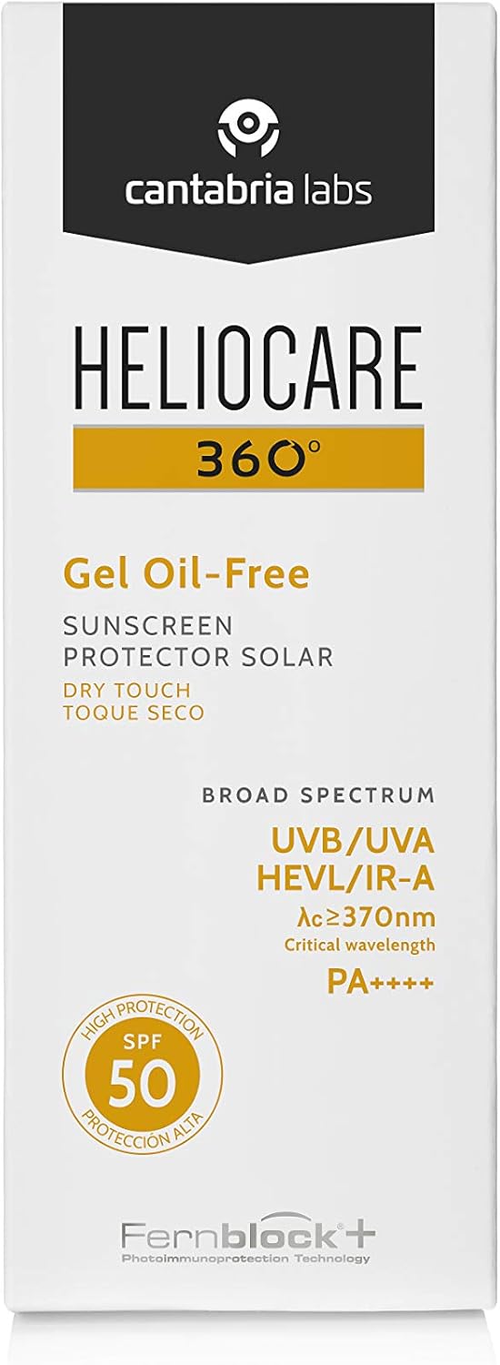 Heliocare 360 Oil-Free Gel Spf50 50Ml / Gel Sunscreen For Face / Daily Uva Uvb Visible Light Infrared-A Anti-Ageing Sun Protection