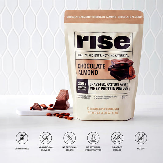 Rise Whey Protein Powder - Chocolate Almond | 25G Protein No Artificial Flavors, Colors, Or Preservatives - Sugar Free, Gluten-Free, Soy Free (2.4 Lbs)