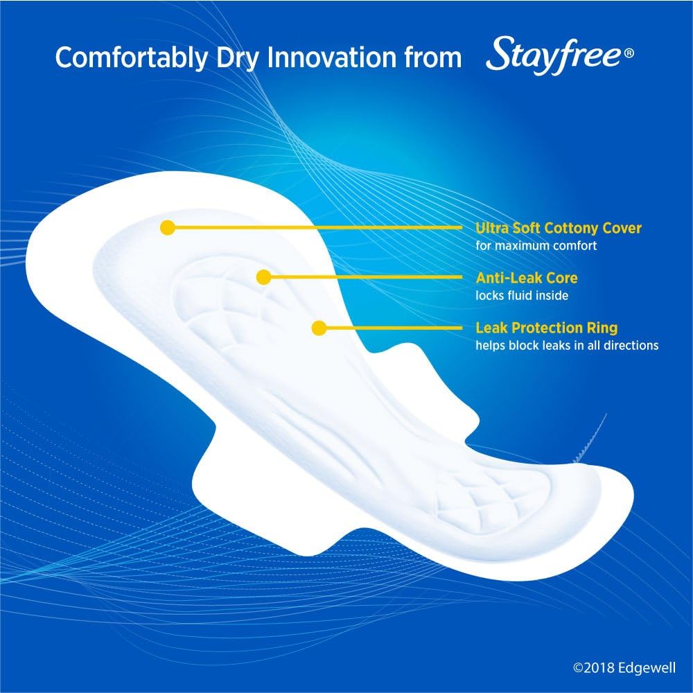 Stayfree Ultra Thin Overnight Pads with Wings, For Women, Reliable Protection and Absorbency of Feminine Moisture, Leaks and Periods, 28 Count : Health & Household