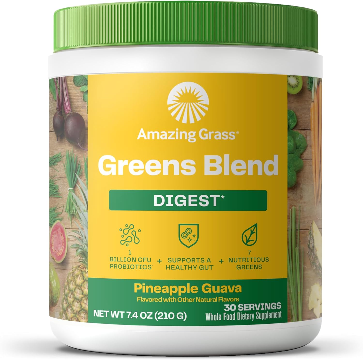 Amazing Grass Greens Blend Digest: Super Greens Powder Smoothie Mix For Digestion Support With Organic Spirulina, Chlorella, Beet Root Powder, Digestive Enzymes & Probiotics, 30 Servings