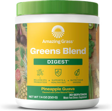 Amazing Grass Greens Blend Digest: Super Greens Powder Smoothie Mix For Digestion Support With Organic Spirulina, Chlorella, Beet Root Powder, Digestive Enzymes & Probiotics, 30 Servings