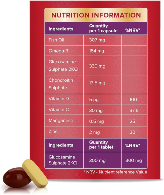 Seven Seas Jointcare Max Glucosamine With Omega-3, Glucosamine, Chondroitin, Vitamins C And D, Manganese And Zinc, Food Supplements, 30-Day Pack