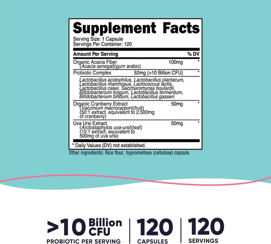 Nutricost Probiotic For Women 10 Billion Cfu, 120 Capsules - Complex With Acacia Fiber, Uva Ursi & Cranberry Extract, Non-Gmo & Gluten Free