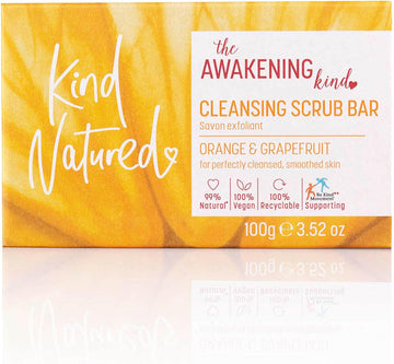 Kind Natured The Awakening Cleansing Scrub Bar, Natural Orange And Grapefruit Vegan Bar Exfoliating Soap, 100G