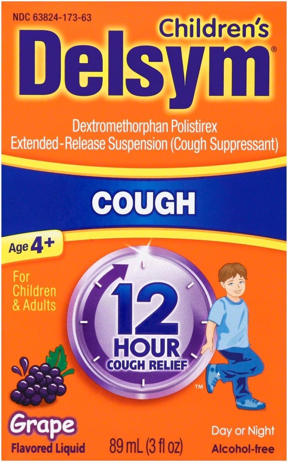 Delsym Childrens 12 Hour Cough Suppressant Liquid-Grape-3 Oz