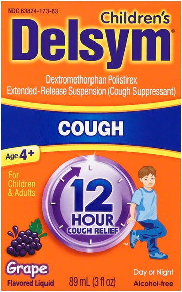 Delsym Childrens 12 Hour Cough Suppressant Liquid-Grape-3 Oz