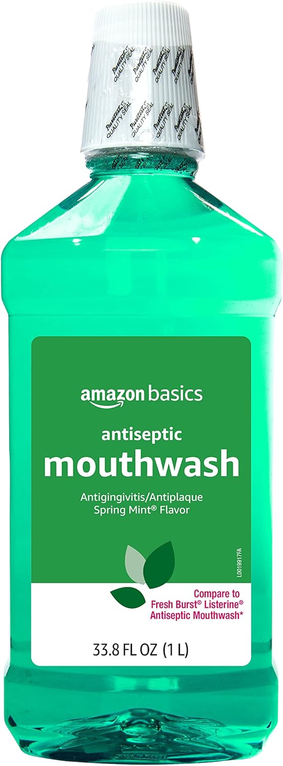 Amazon Basics Antiseptic Mouthwash, Mint, 1 Liter, 33.80 Fl Oz (Pack Of 1) (Previously Solimo)