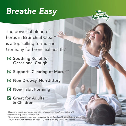 Terry Naturally Bronchial Clear - 90 Tablets - Soothing Lung & Upper Respiratory Function Support Supplement, Non-Drowsy, Non-Jittery - Non-GMO, Gluten-Free - 90 Servings