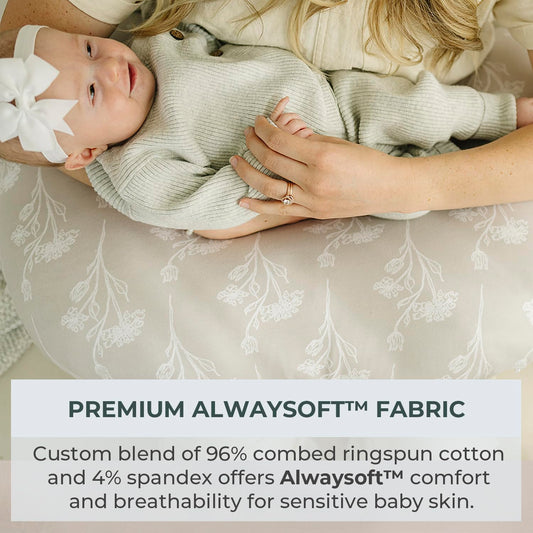 Pobibaby 1-Pack Premium Nursing Pillow Cover - Ultra Soft & Stretchy 96% Cotton, Breastfeeding Pillow Cover For Baby Boys And Girls (Wildflower)
