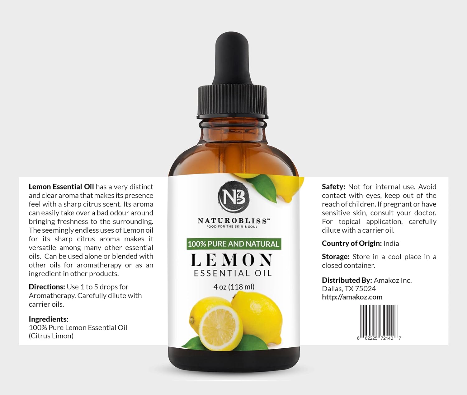 NaturoBliss 100% Pure Lemon Essential Oil Therapeutic Grade Premium Quality (4 fl. oz) with Glass Dropper, Perfect for Aromatherapy : Health & Household