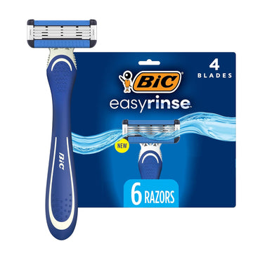 Bic Easyrinse Anti-Clogging Men'S Disposable Razors For A Smooth Summer Shave With Less Irritation, Shaving Razors With 4 Blades, 6 Pack