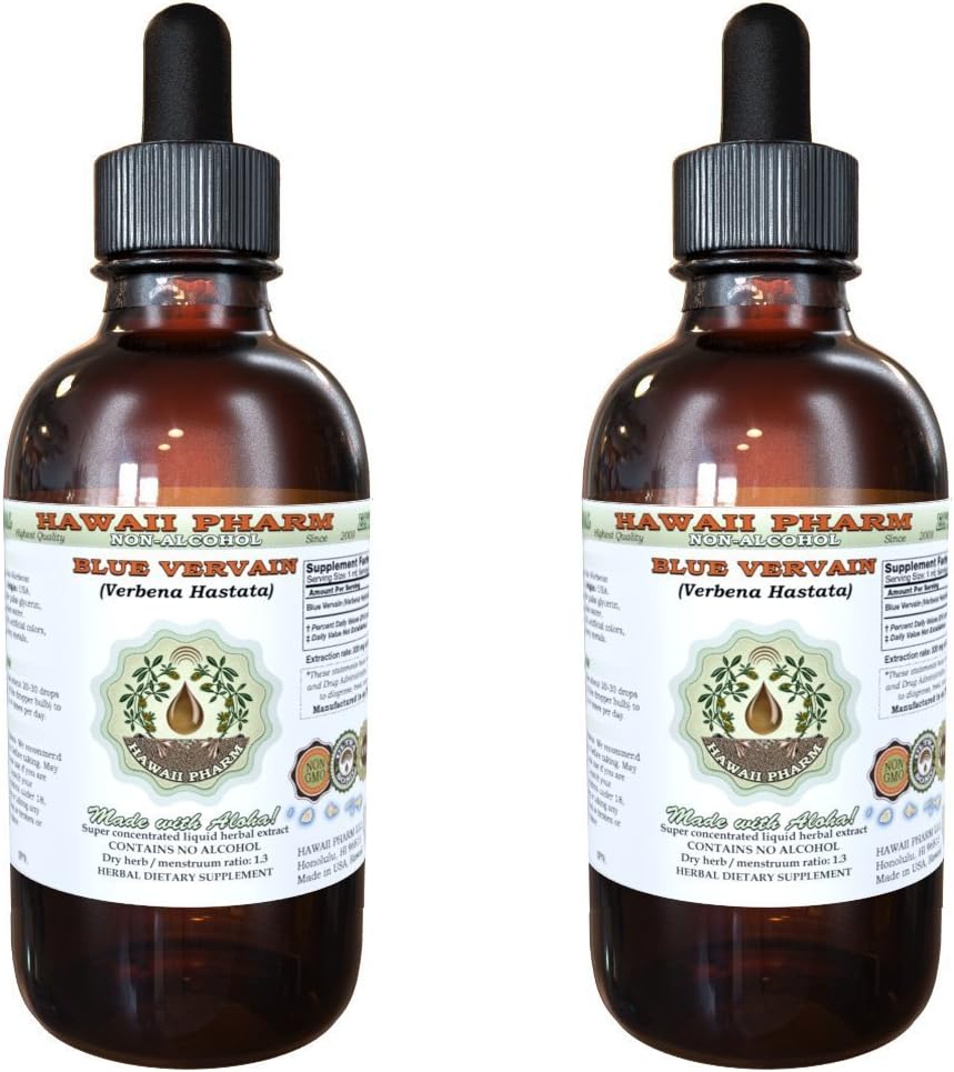 Hawaii Pharm Blue Vervain Alcohol-Free Liquid Extract, Organic Blue Vervain (Verbena Hastata) Dried Above-Ground Parts Glycerite Natural Herbal Supplement 2x4 oz