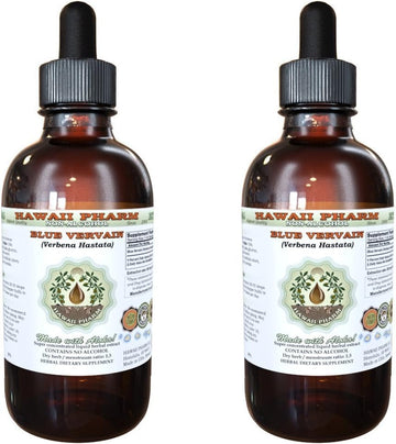 Hawaii Pharm Blue Vervain Alcohol-Free Liquid Extract, Organic Blue Vervain (Verbena Hastata) Dried Above-Ground Parts Glycerite Natural Herbal Supplement 2x4 oz