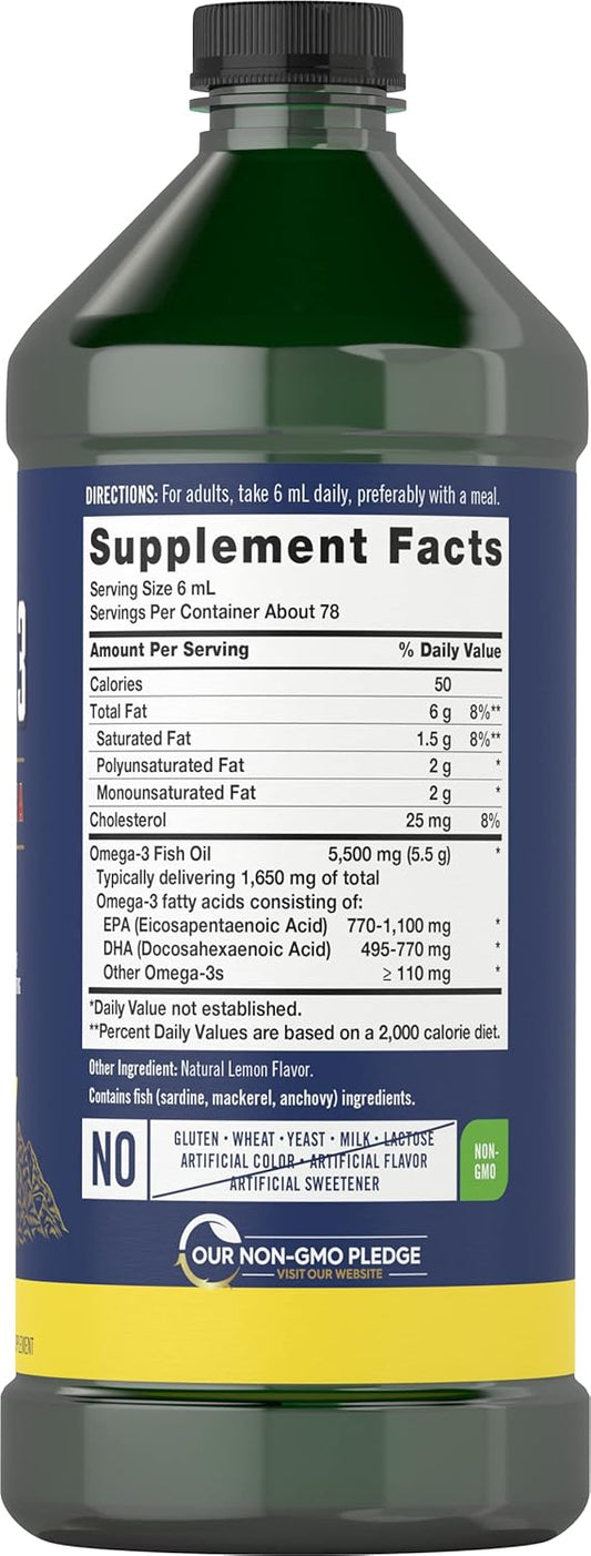 Carlyle Omega 3 Fish Oil | 1650Mg | 32 Fl Oz (2 X 16Oz Bottles) | Lemon Flavor | Non-Gmo & Gluten Free Supplement