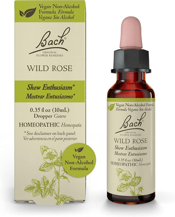 Bach Original Flower Remedies, Wild Rose For Enthusiasm (Non-Alcohol Formula), Natural Homeopathic Flower Essence, Holistic Wellness And Stress Relief, Vegan, 10Ml Dropper