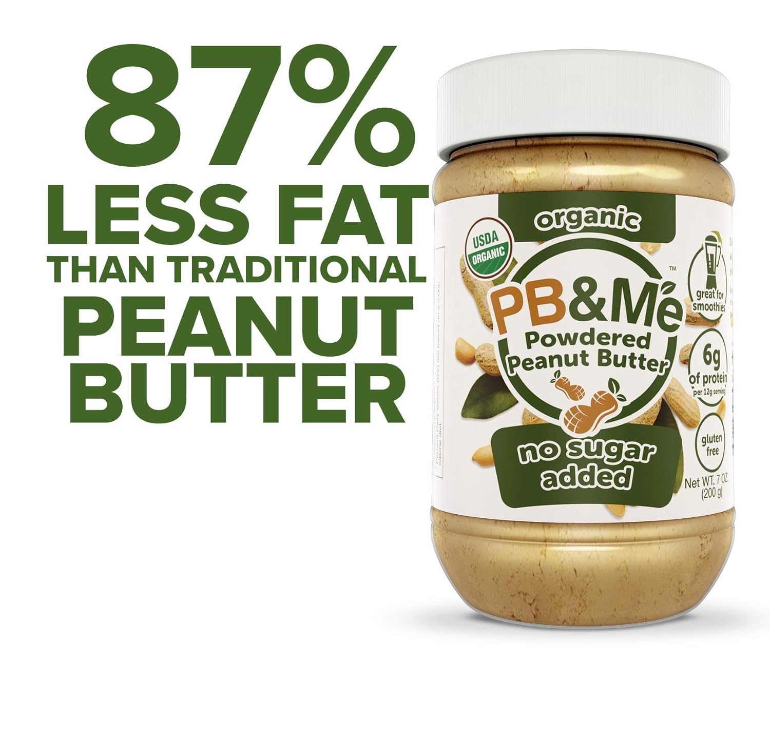 Pb&Me Natural Powdered Peanut Butter - Gluten Free, High Protein, Less Calorie Peanut Butter For Smoothie And Protein Shake Add Ins- 87% Less Fat Than Creamy Peanut Butter - No Sugar, 200G : Grocery & Gourmet Food